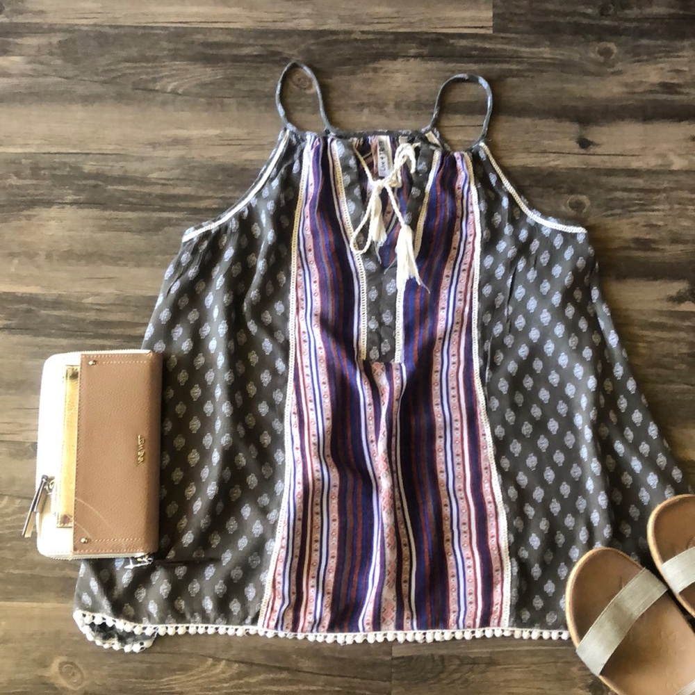 Live 4 Truth Boho Grey Tank with Purple and Pink Stripe Front